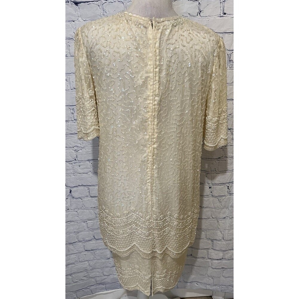 Silky Nights New York Vintage Beaded Dress 80s Silk Cocktail Formal Dress Large - Picture 6 of 13
